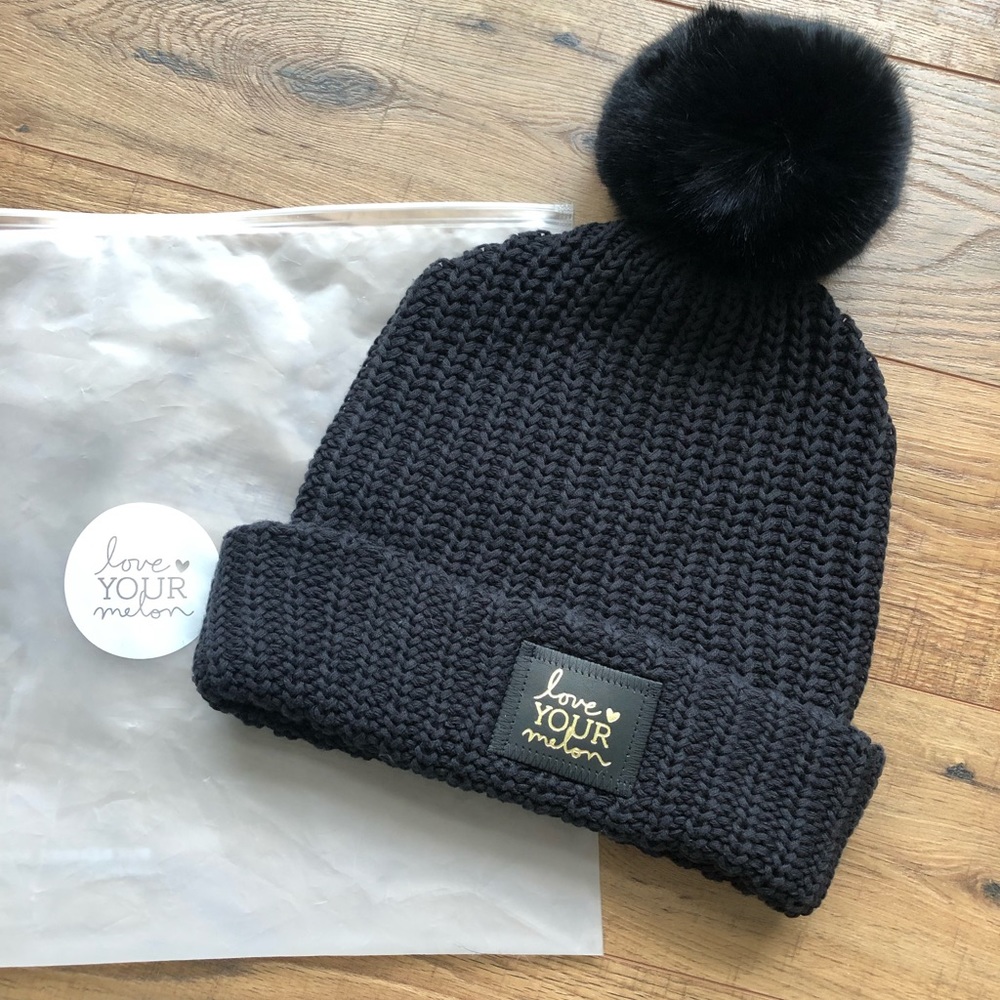 Love Your Melon black knit beanie with POM